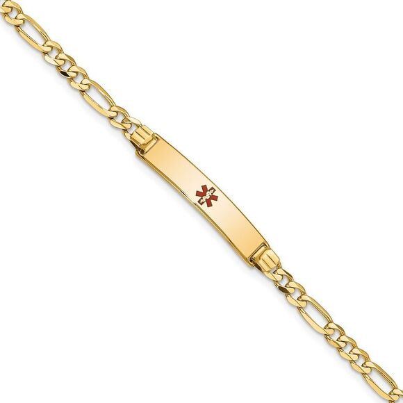 Kazi Luxury 14k Yellow Gold Medical Red Enamel Figaro ID Bracelet